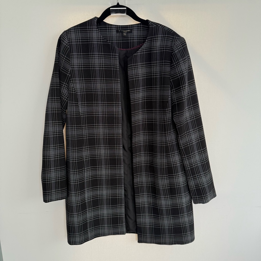 Massimo Fabbro Black and White Plaid Trench Blazer Jacket size medium